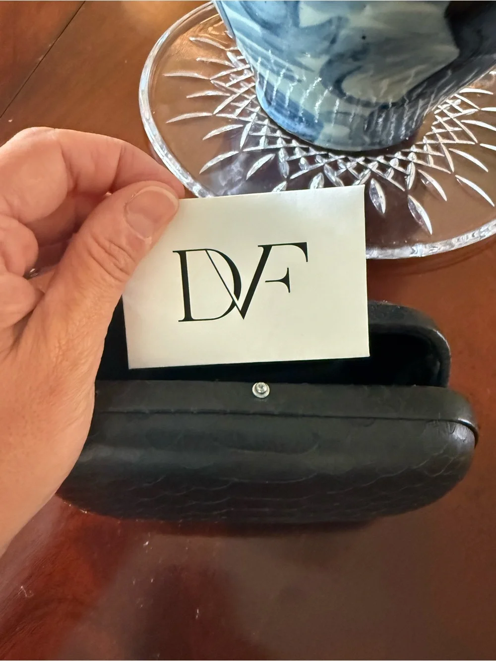 DVF Black Textured Evening Clutch with Silver Chain